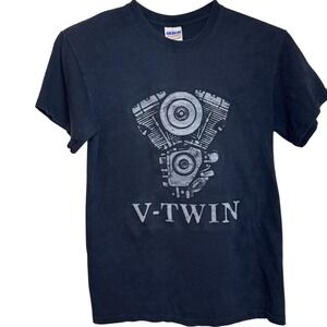 V Twin Smoky Mountains Motorcycle Black Shirt Small Waynesville NC Gildan Cotton